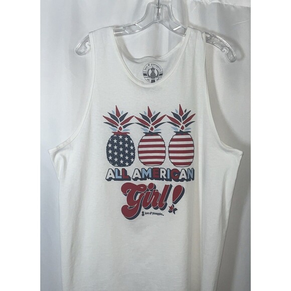 L Love&Pineapples All American Girl White Woman Graphic Tank Top 100% Cotton - Picture 2 of 7